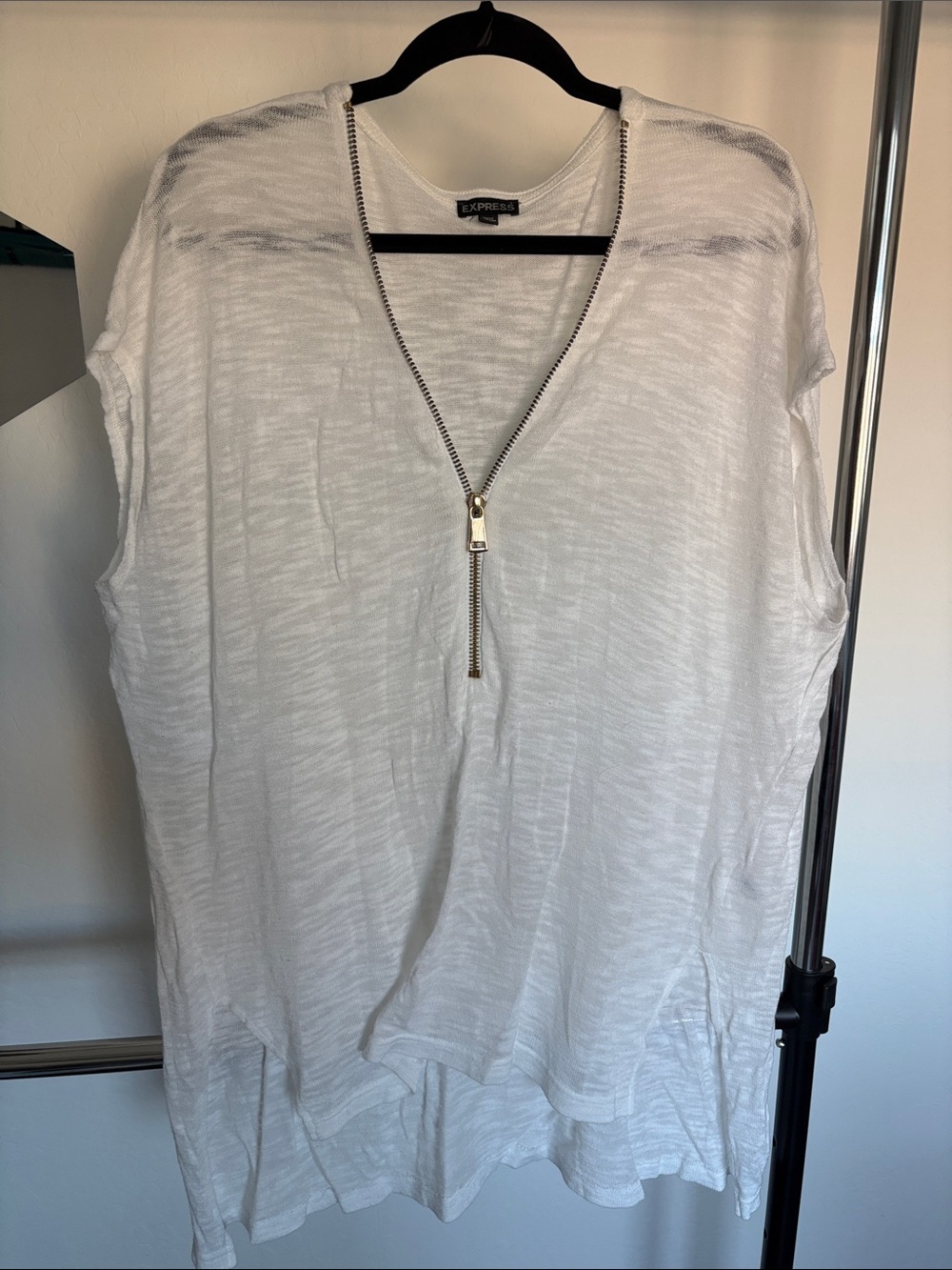 Express White V-Neck Zip Swim Coverup